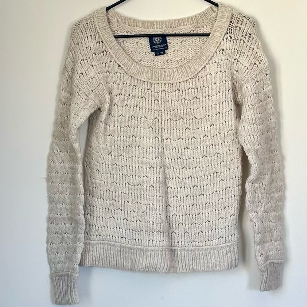 American Eagle Outfitters Cream Open Knit Sweater - Size: Medium